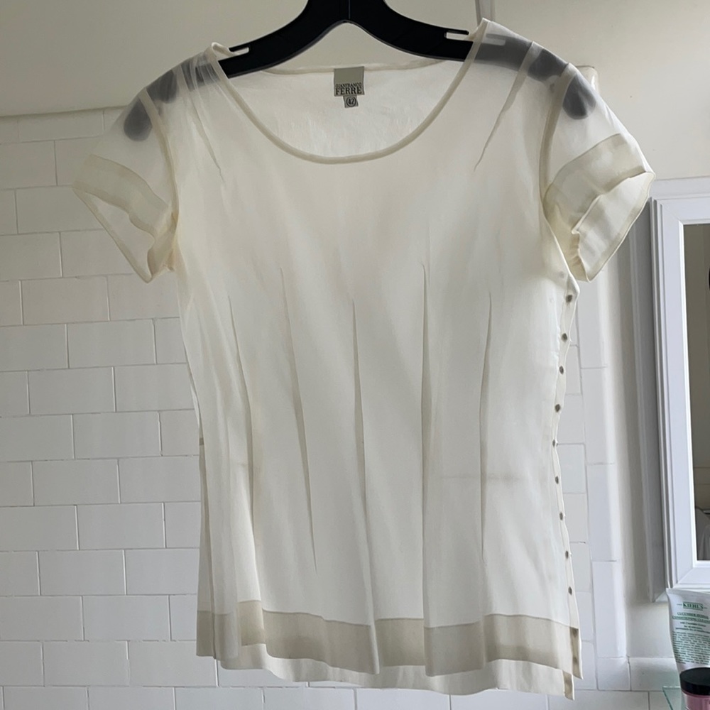 Vintage GIANFRANCO FERRE silk transparent top sz 42 with snap button siding